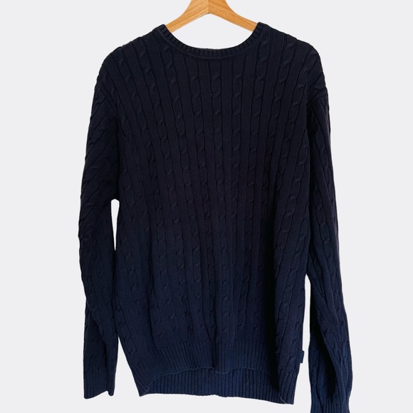 Izod Cable Knit Sweater Navy Blue Large - Picture 5 of 7